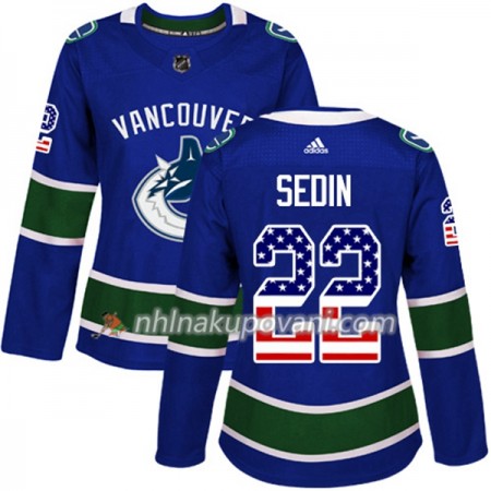 Vancouver Canucks Dresy Daniel Sedin 22 2017-2018 USA Flag Fashion Modrá Adidas Authentic - Dámské Vancouver Canucks Dresy Daniel Sedin 22 2017-2018 USA Flag Fashion Modrá Adidas Authentic - Dámské